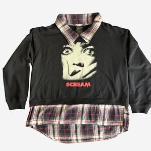 Scream Ghost Face Drew Barrymore Women Sz XL Black Sweater Flannel Horror Movie